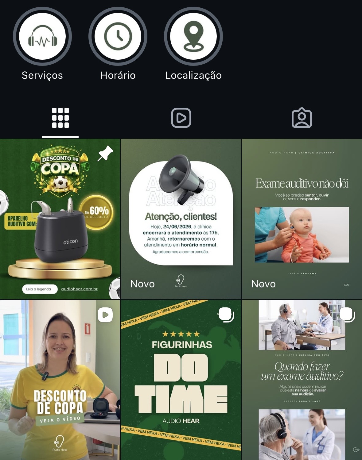 Feed do Instagram @clinica_audiohear
